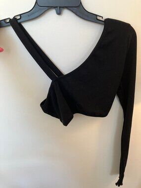 Worn Shein Black Crop Top with 1 long sleeve & skinny strap size S